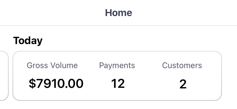 Revenue dashboard showing $7,910 gross volume
